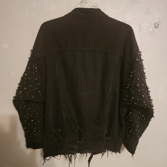 Sunset & Spring Embellished Oversized Distressed Denim Jacket Stud Accents XS - Picture 12 of 14